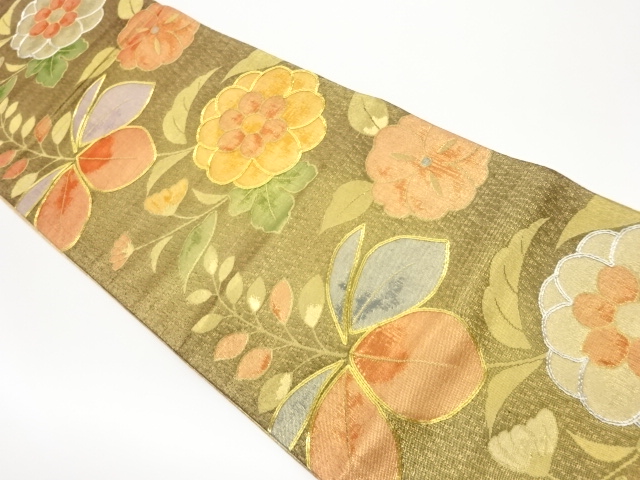 JAPANESE FUKURO OBI / SAGANISHIKI / EMBROIDERY / WOVEN FLORAL PLANTS